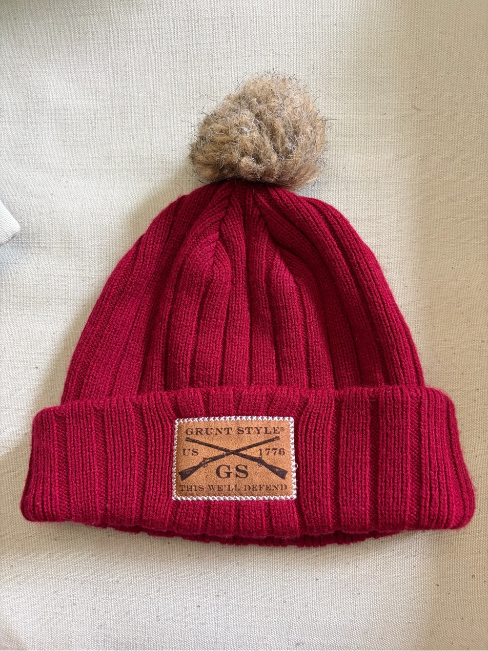 Grunt Style Pom Beanie - Red with Tan Pom